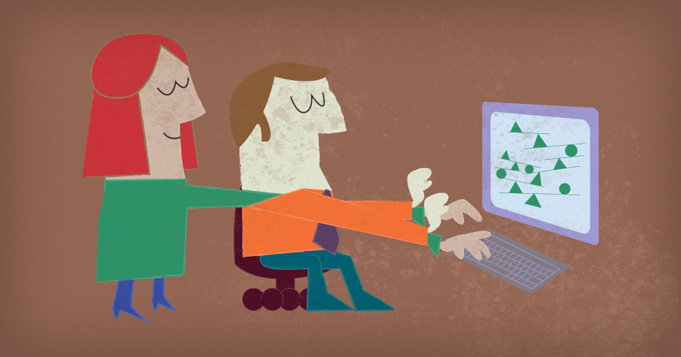 illustration of two people typing on computer