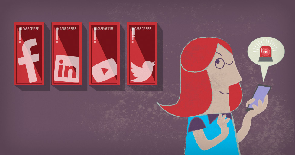 illustrated woman on phone with social media logos