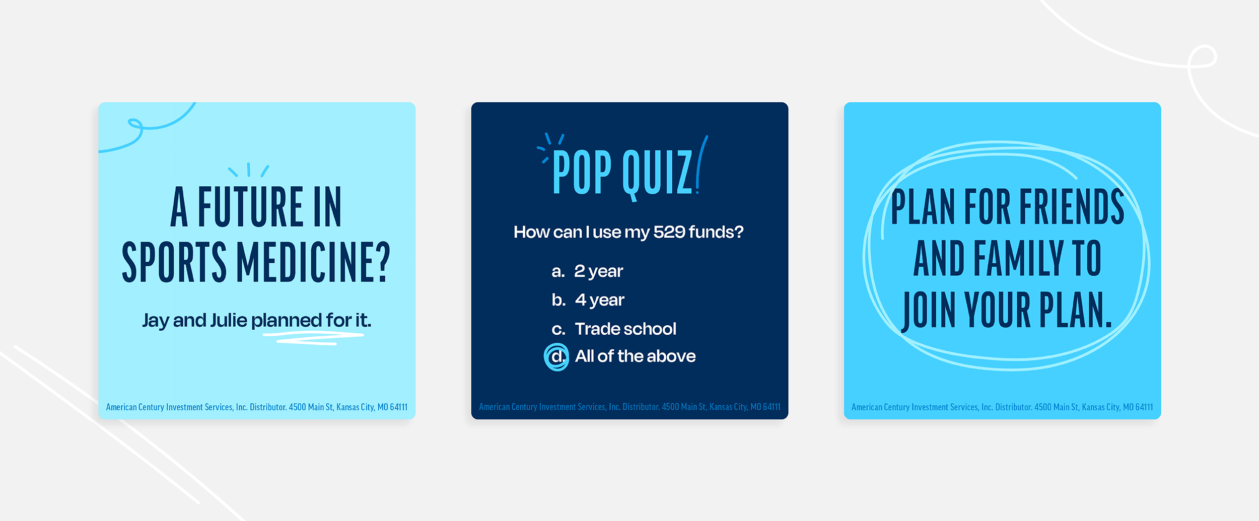 row of three social graphics