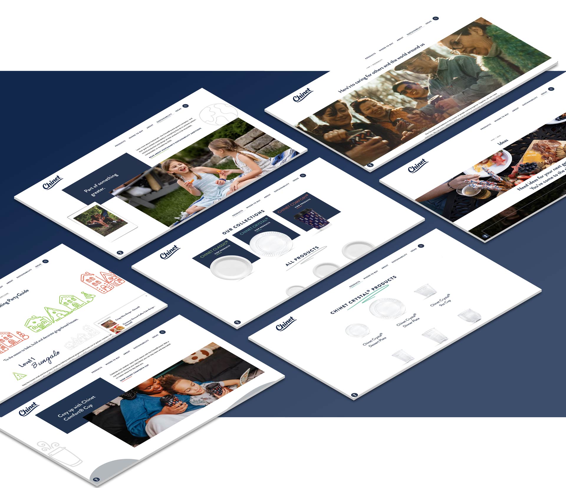 MyChinet website pages laid out on isometric mockup